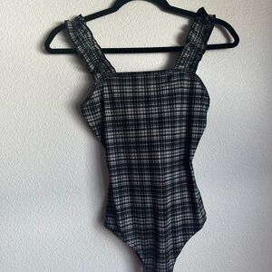Le Lis Black and White Plaid Bodysuit